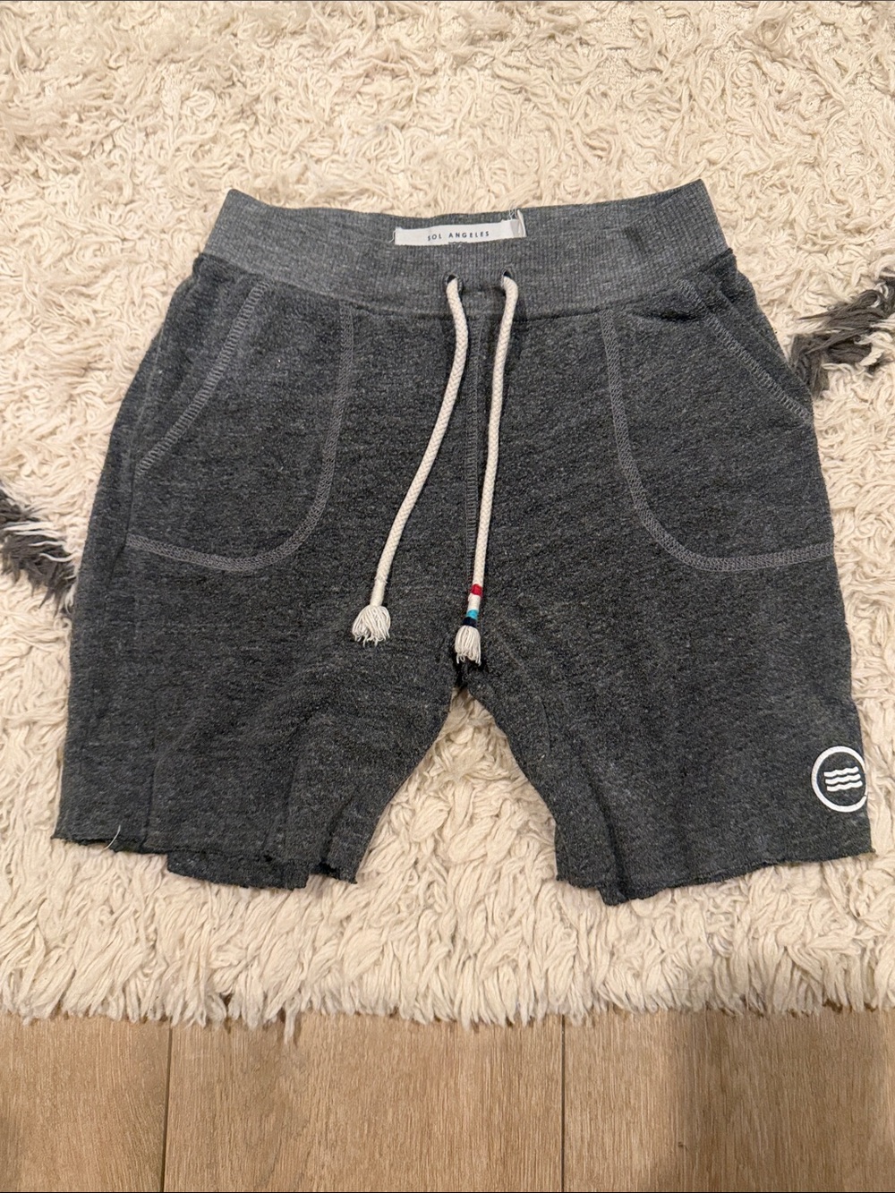 Sol Angeles size 8 Gray Drawstring Sweat Shorts with Patch Logo